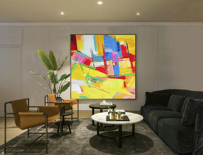 Extra Large Acrylic Painting On Canvas,Oversized Palette Knife Painting Contemporary Art On Canvas,Big Painting,Yellow,Red,Blue,Pink,Light Green.etc